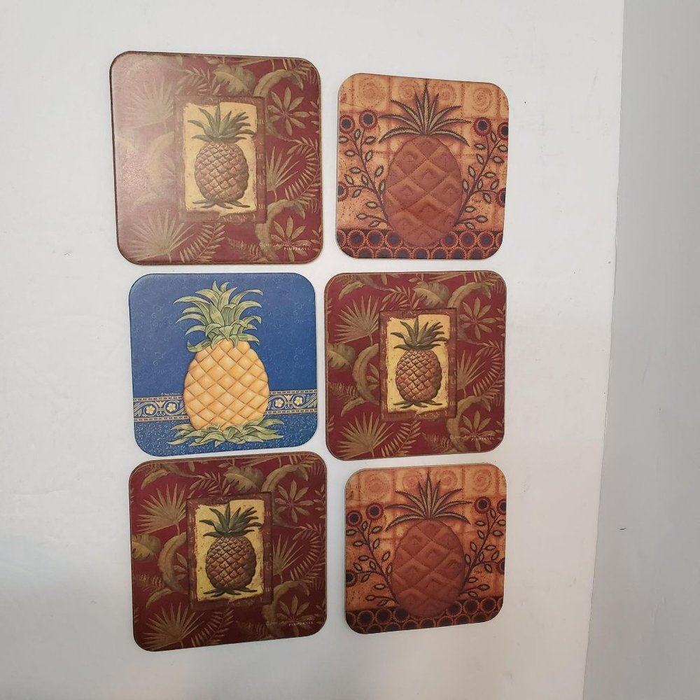 Pineapple Coasters, set of 6, Hardboard, Cork Backed, mixed set Pimpernel other